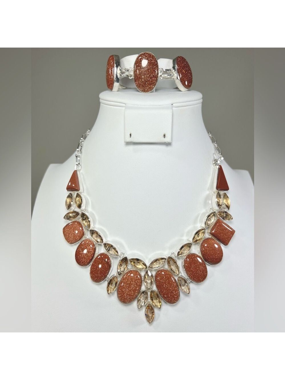 Goldstone 925 Large Necklace Bracelet & ONE Earring Set